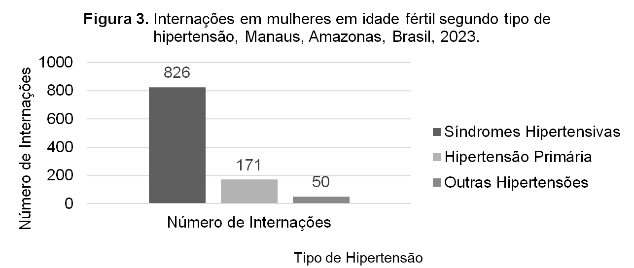 Figura 3 - Interna&ccedil;&otilde;es em mulheres em idade f&eacute;rtil segundo tipo de hipertens&atilde;o, Manaus, Amazonas, Brasil, 2023., Elemento de gr&aacute;fico